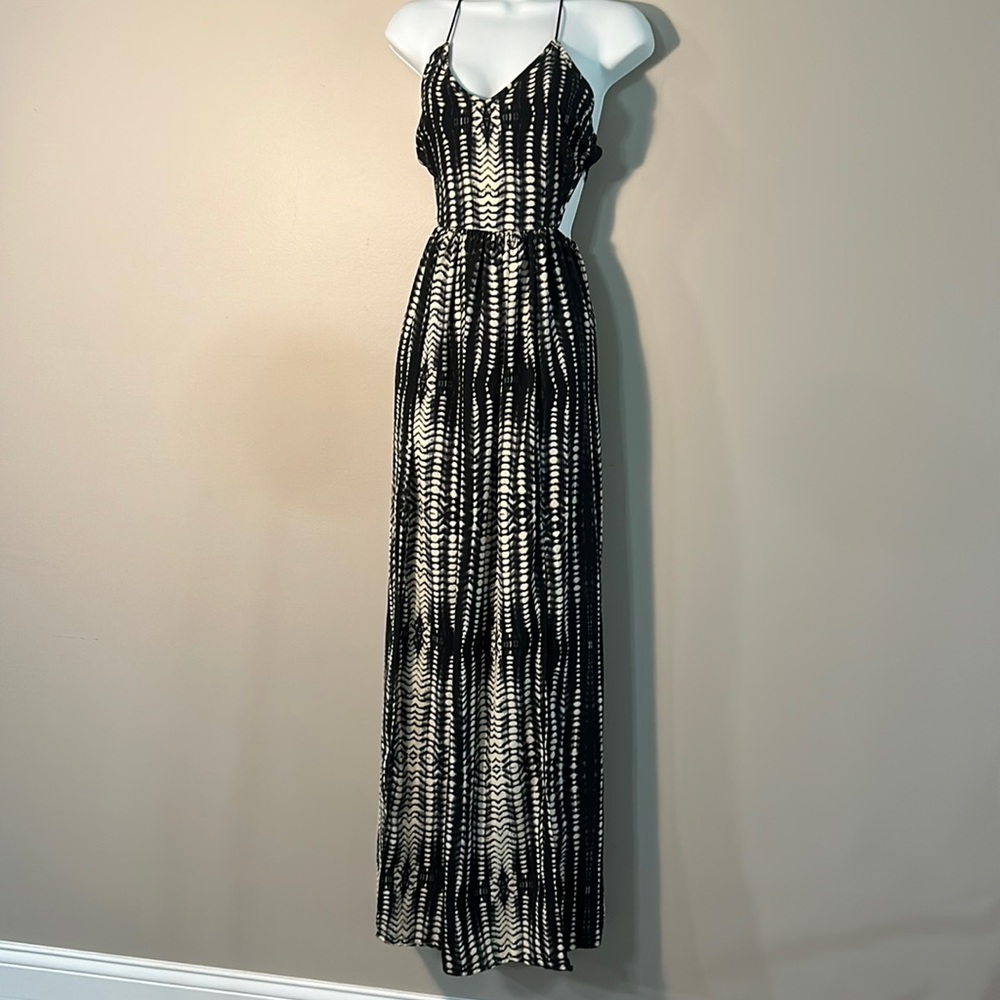 Lovely Day Black and White Backless Maxi Dress